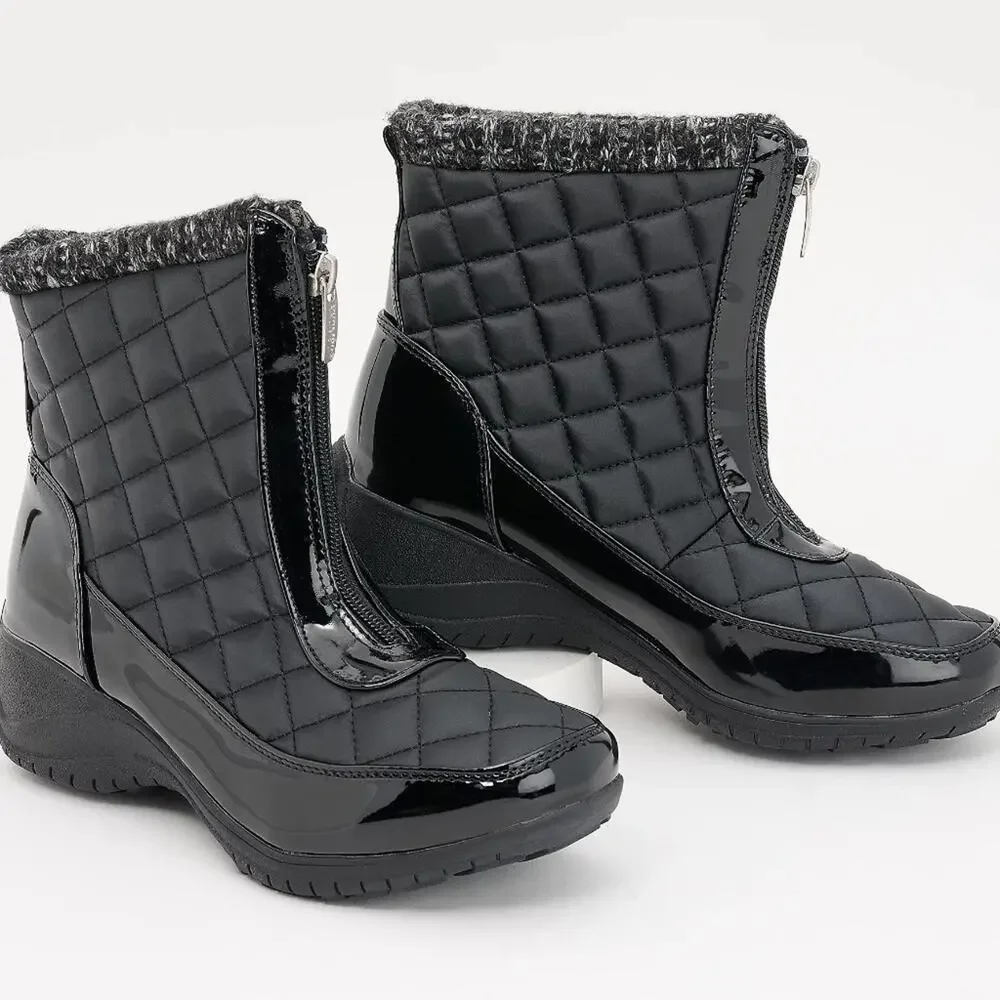Khombu Megan Wide Width Waterproof‎ Front Zip Winter Boots Size 8.5W